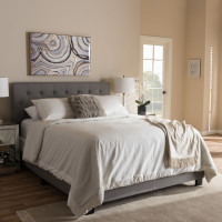 Baxton Studio CF8747-I-Light Grey-King Cassandra Modern and Contemporary Light Grey Fabric Upholstered King Size Bed